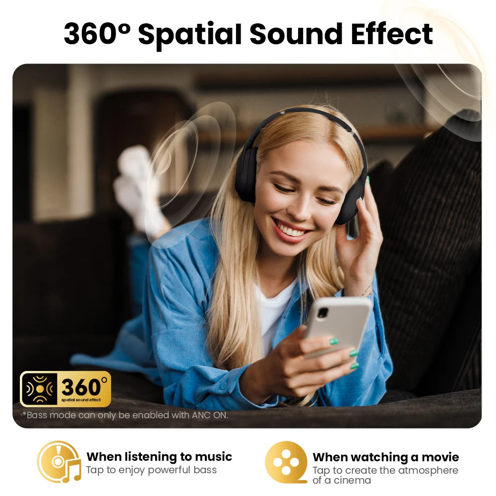 S30 Wireless Bluetooth 5.4 Headphones 43Db Adaptive Noise Cancelling Headsets 40Mm Driver 80H Playtime Earphones